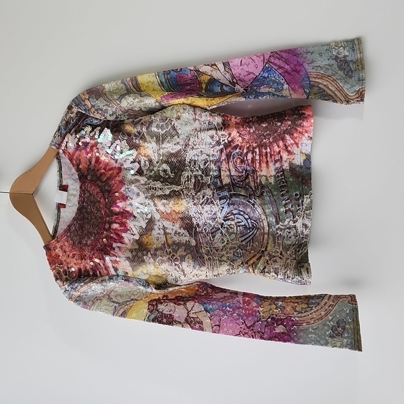 Vintage Tops - Vintage Knit Lace Sequin Printed Made in Italy Top